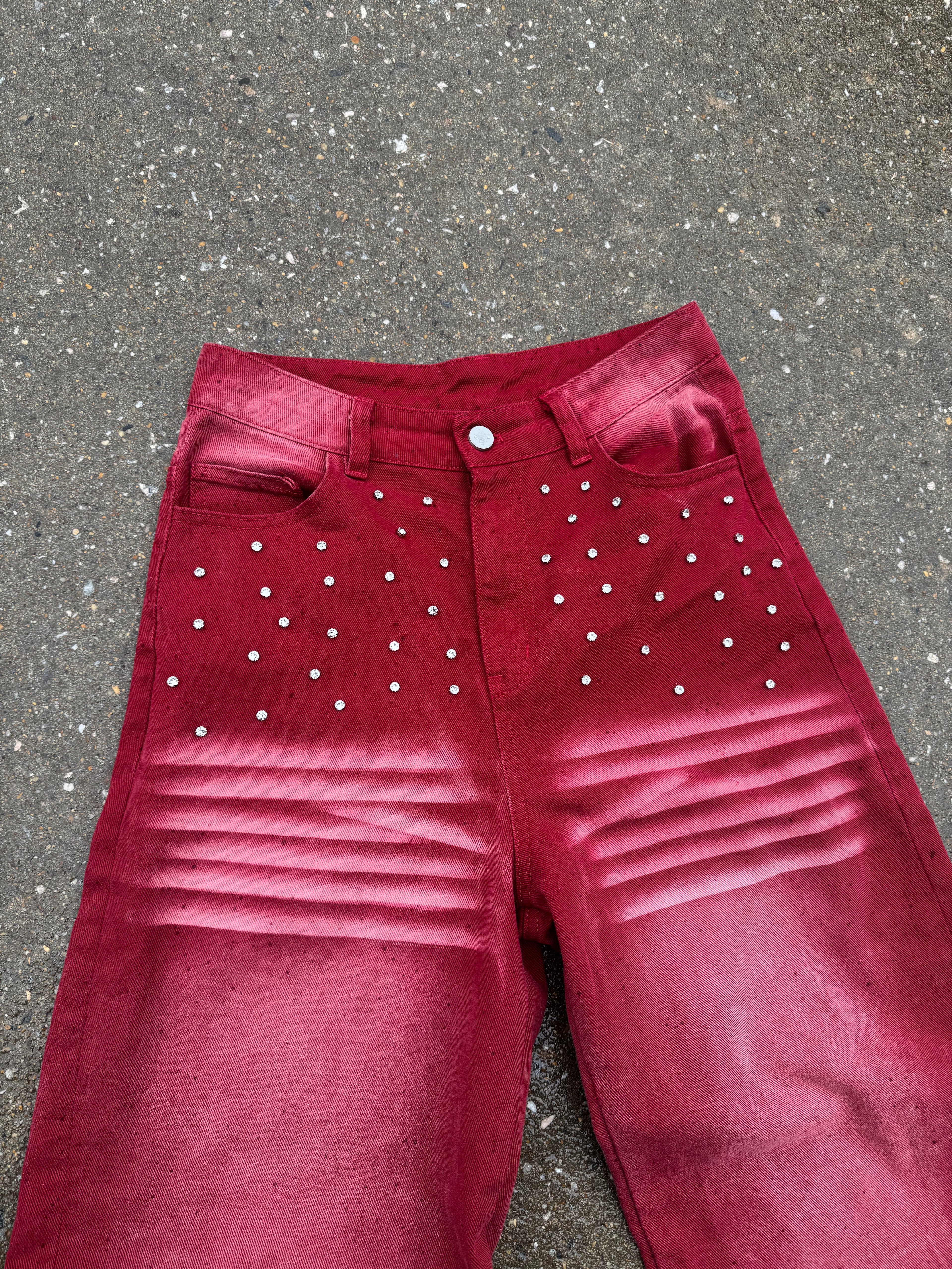 “Red Wine” Rhinestone Denim