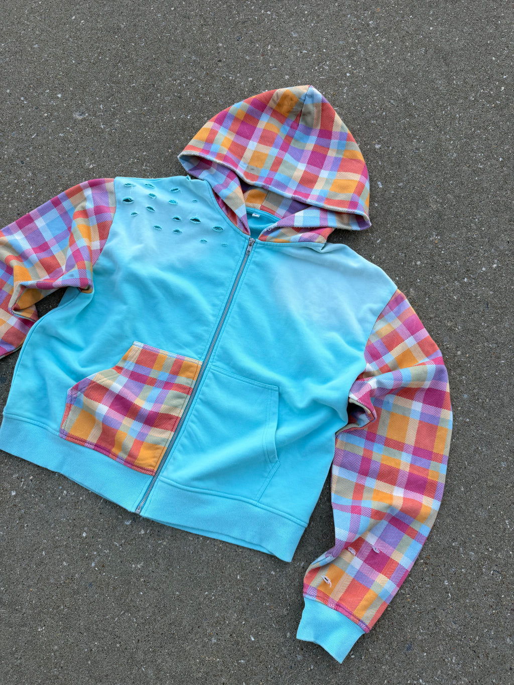 “Cotton Candy” Plaid Zip Up