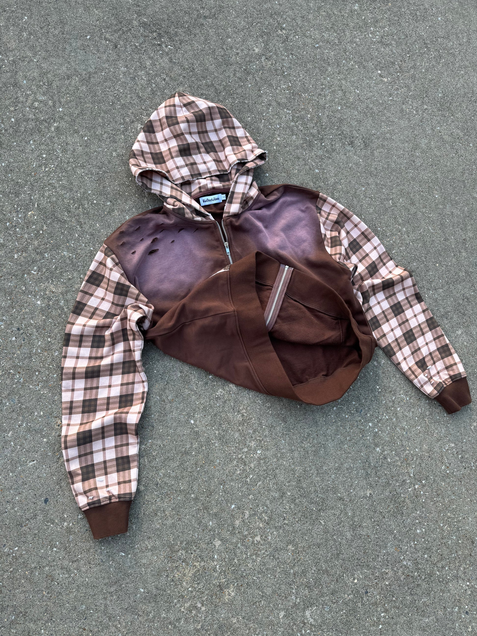 “Plaid Distressed” Zip Up