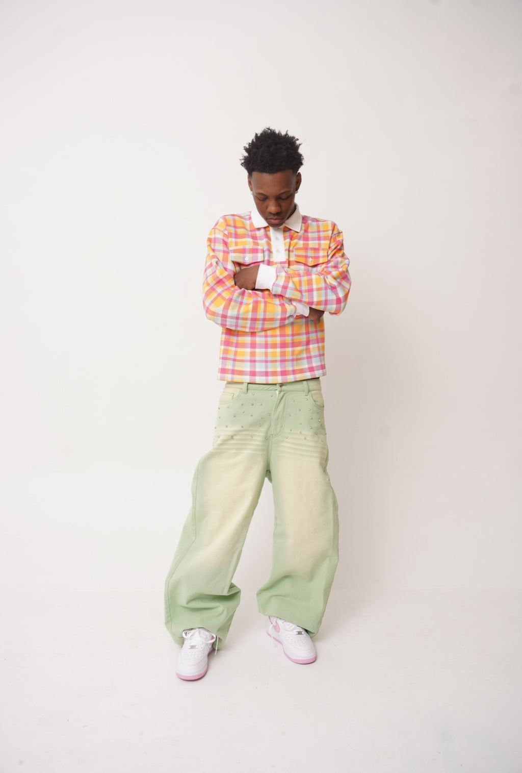 Mint Green Rhinestone Denim