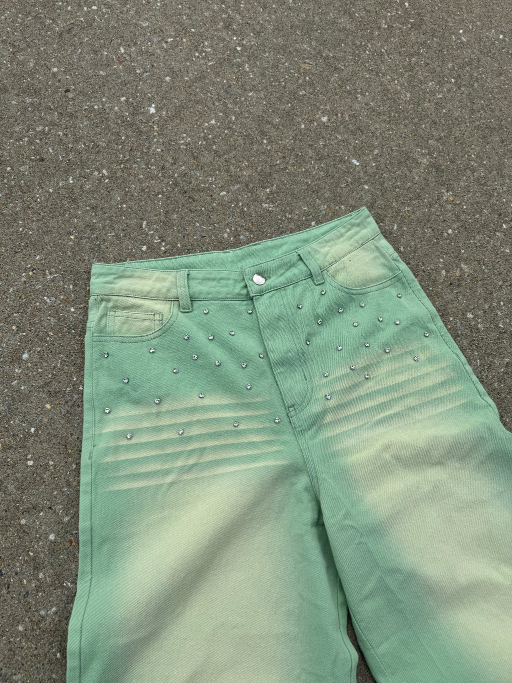 Mint Green Rhinestone Denim