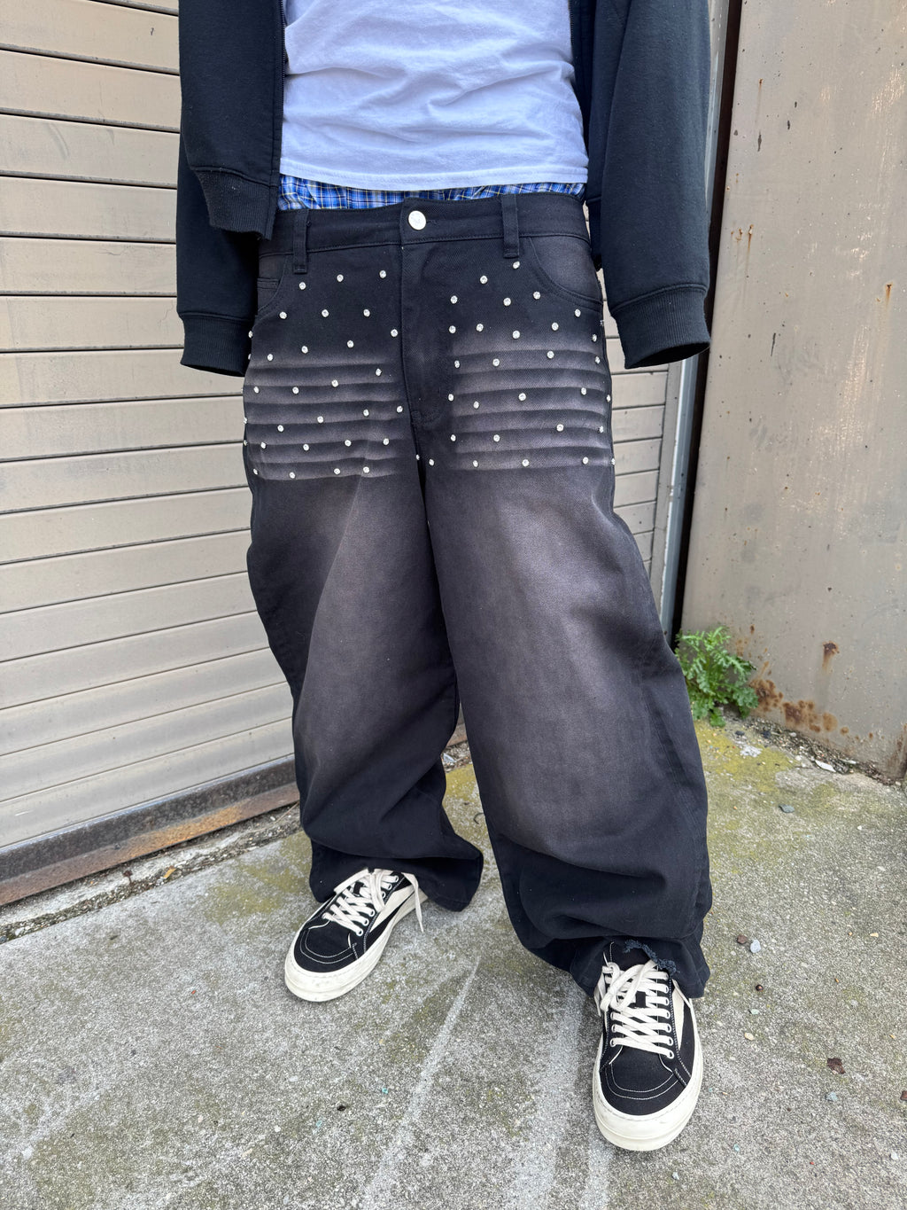 Black Rhinestone Denim