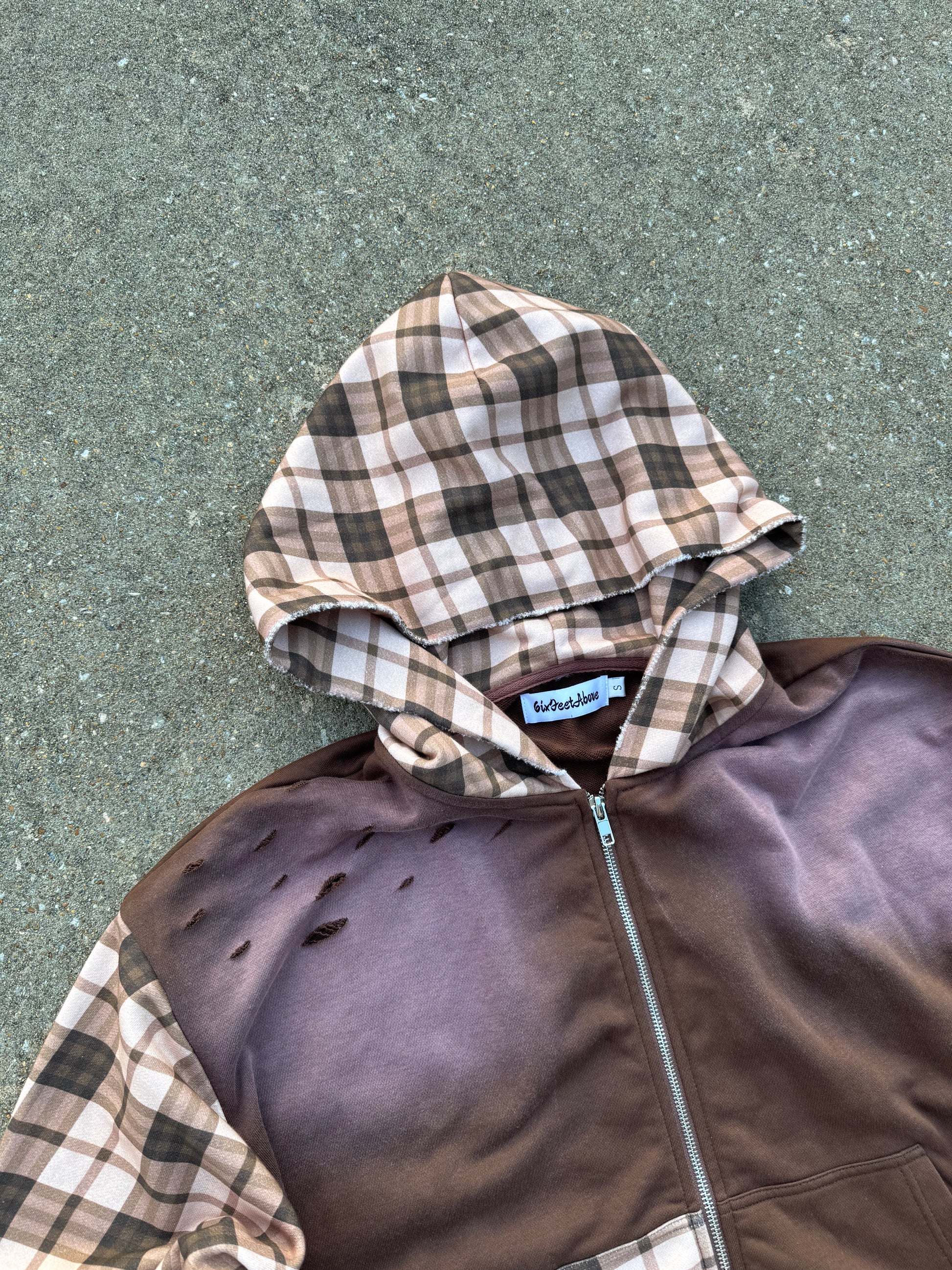“Plaid Distressed” Zip Up