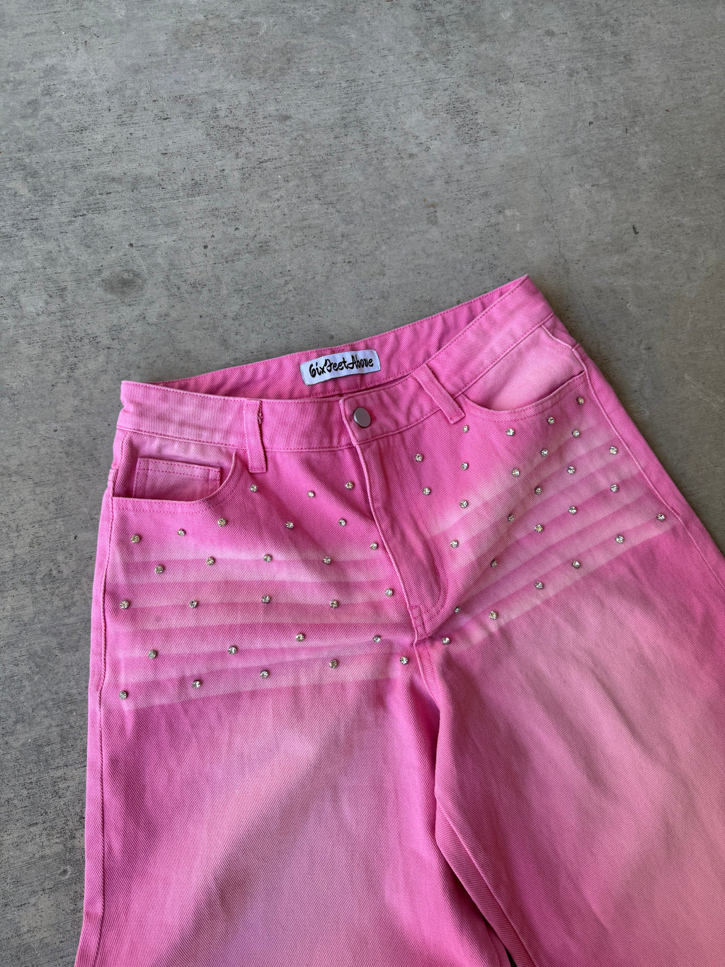 Pink Rose Rhinestone Denim
