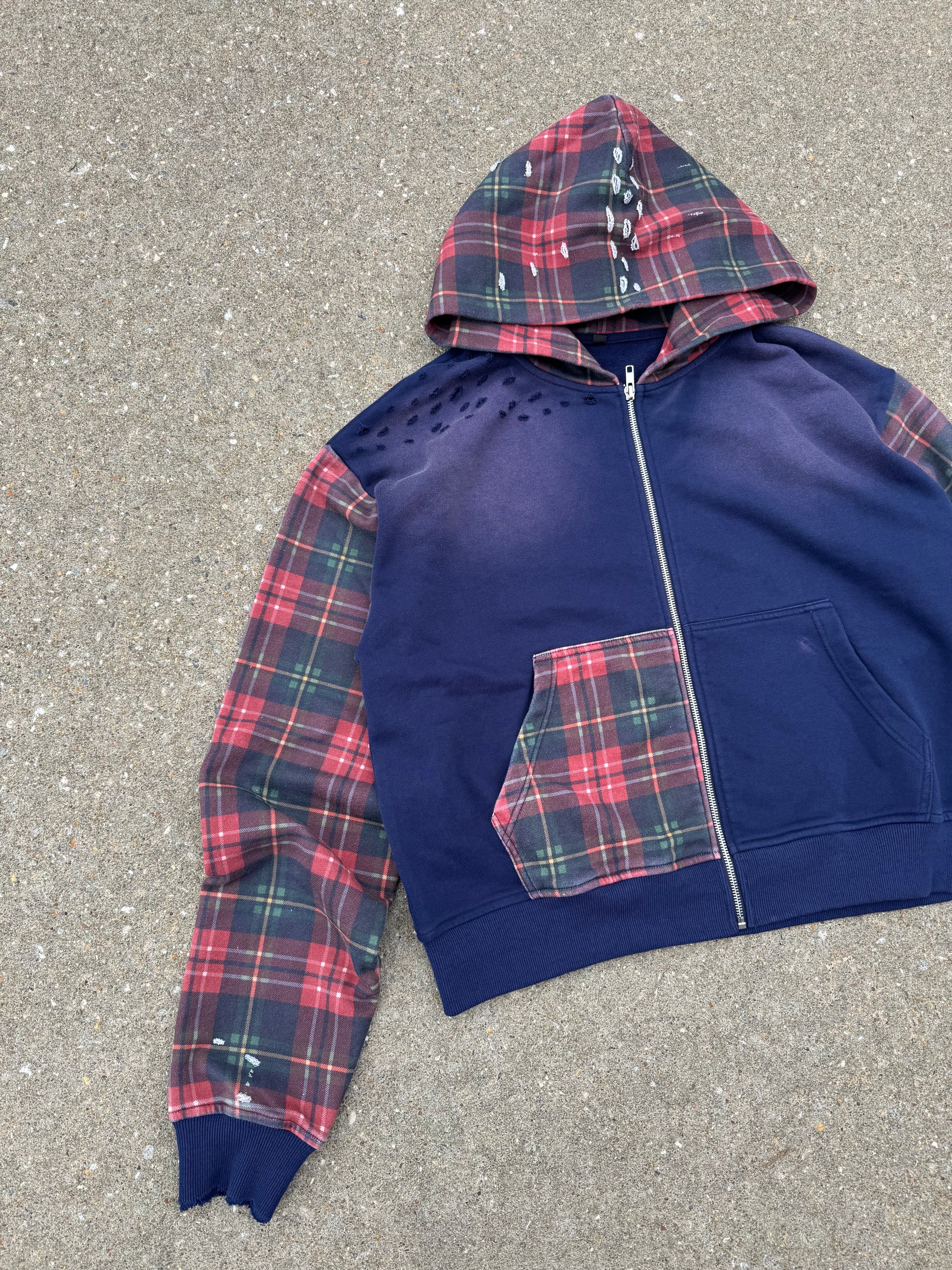 “Plaid Distressed” Zip Up