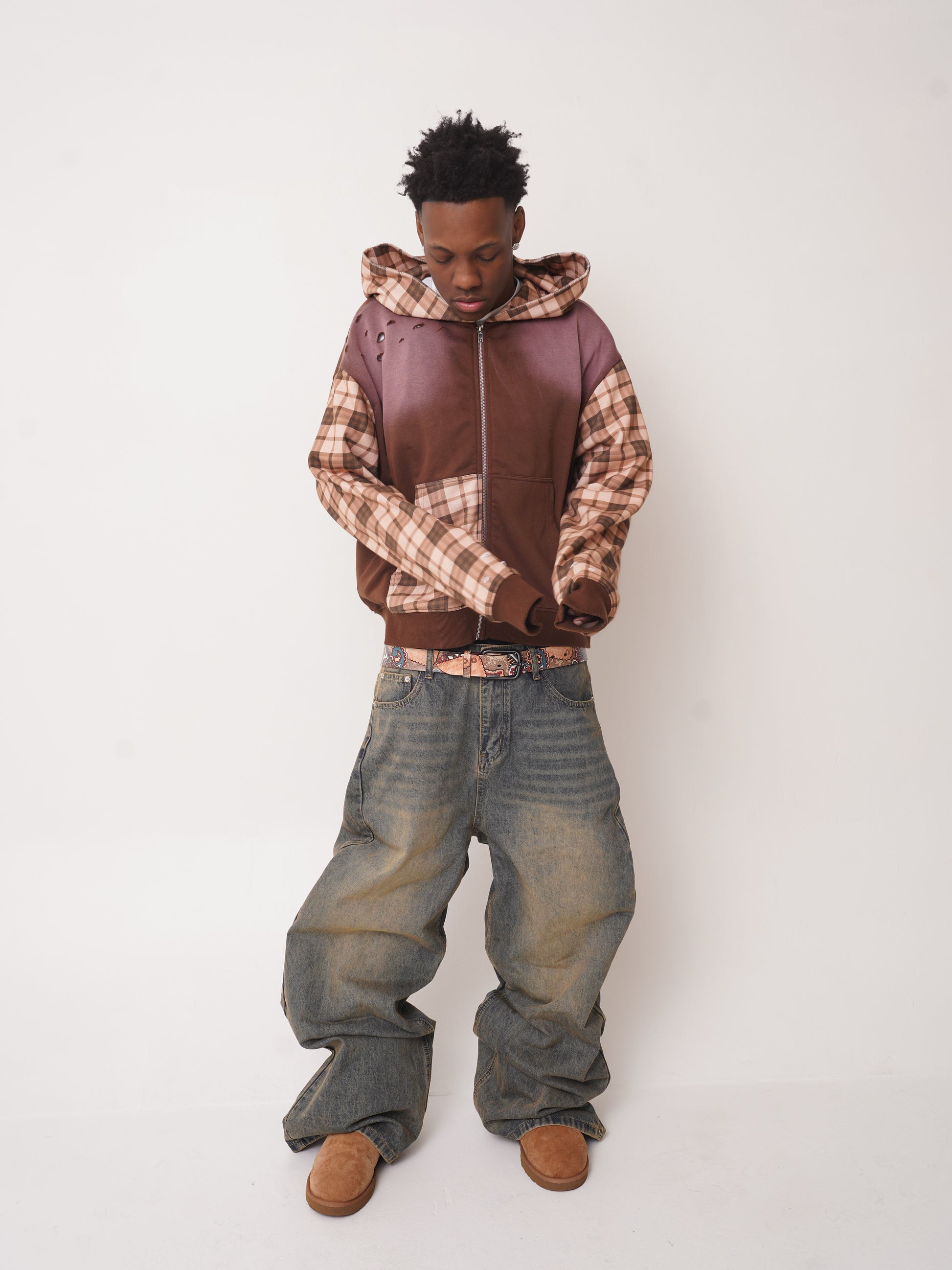 “Plaid Distressed” Zip Up