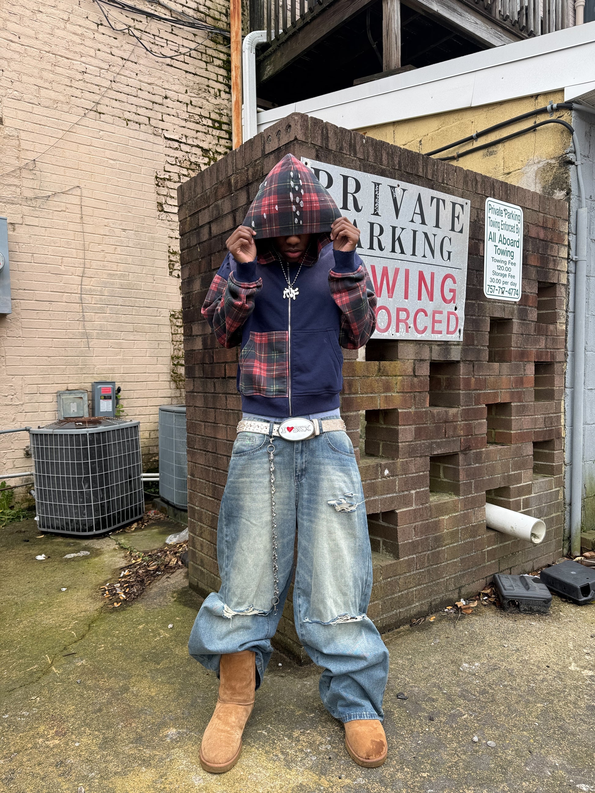 “Plaid Distressed” Zip Up