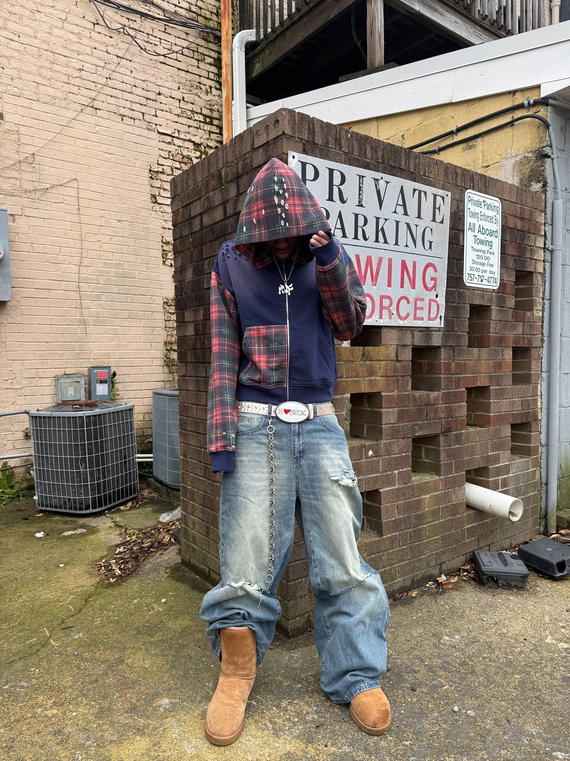 “Plaid Distressed” Zip Up