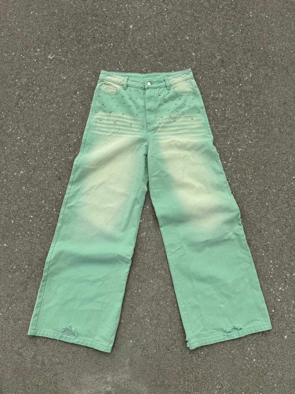 Mint Green Rhinestone Denim