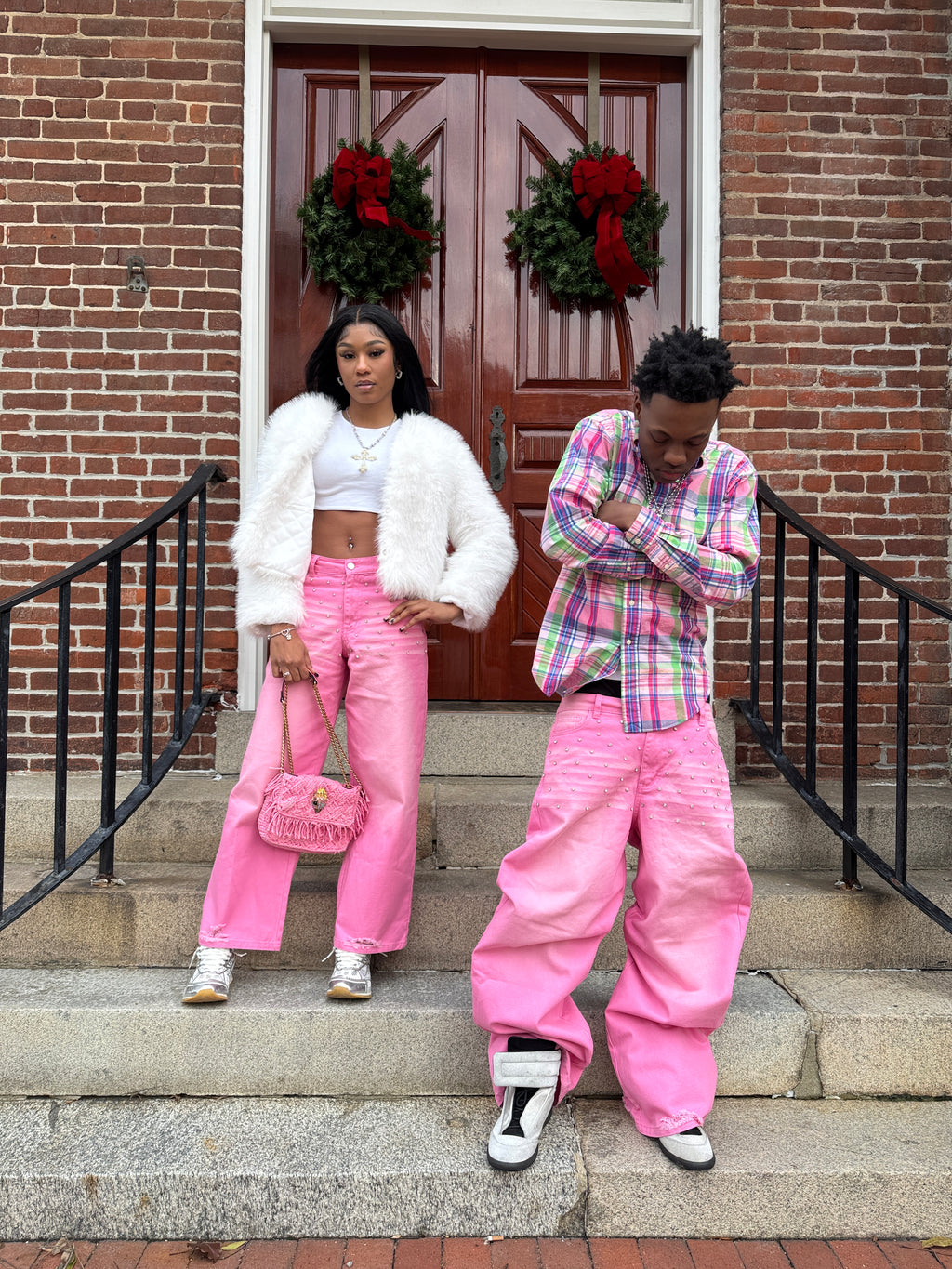 Pink Rose Rhinestone Denim