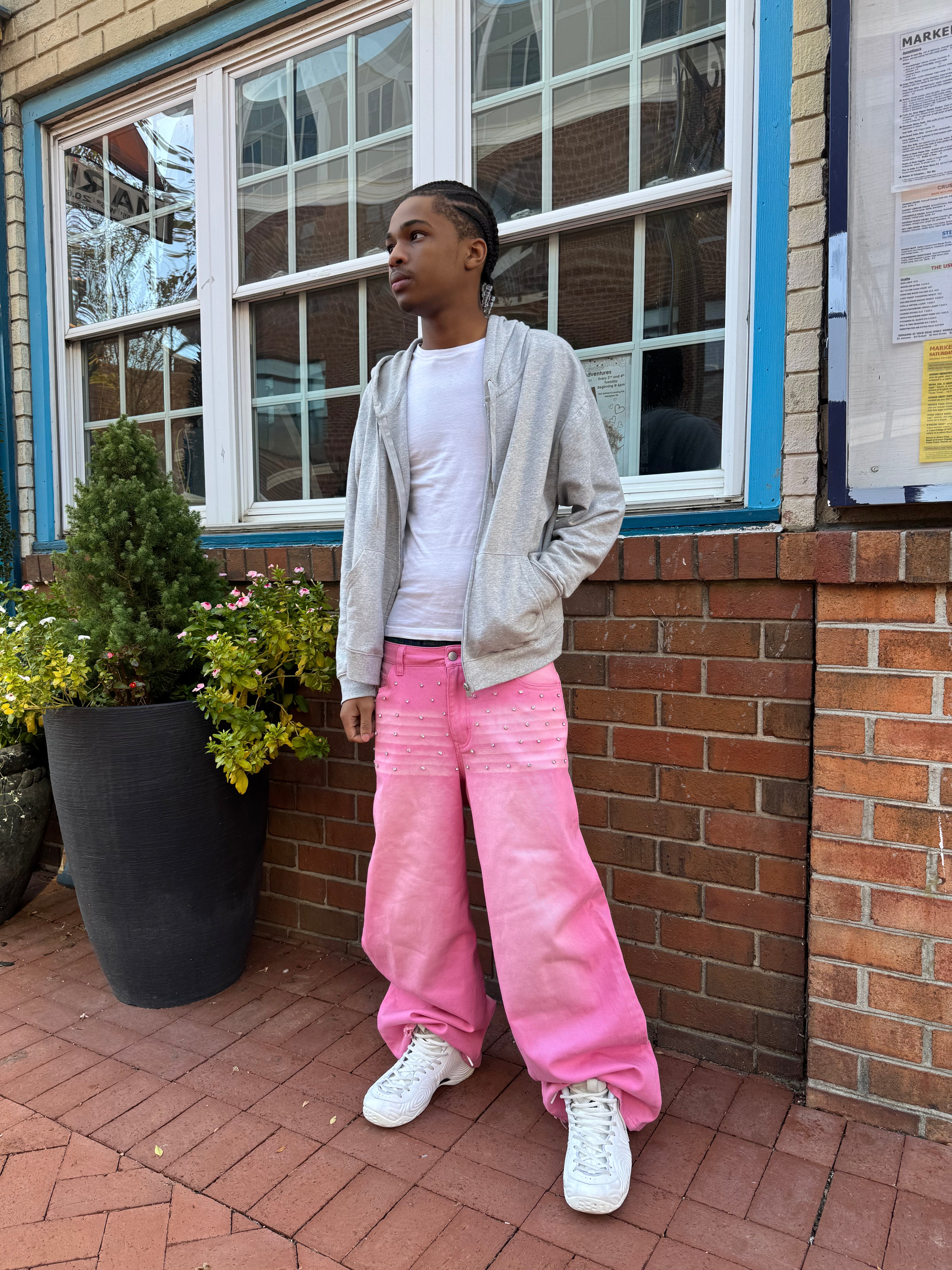 Pink Rose Rhinestone Denim