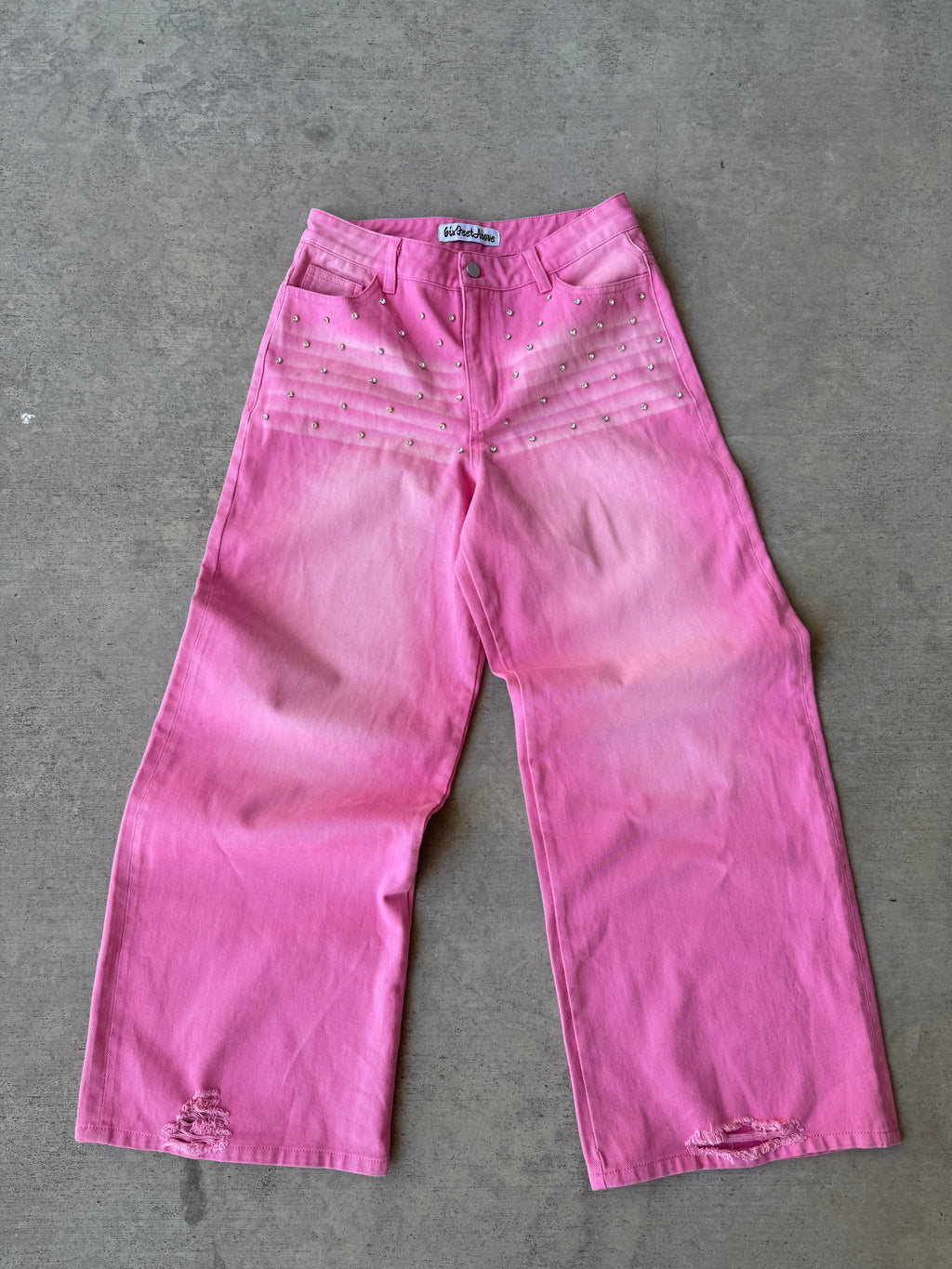 Pink Rose Rhinestone Denim