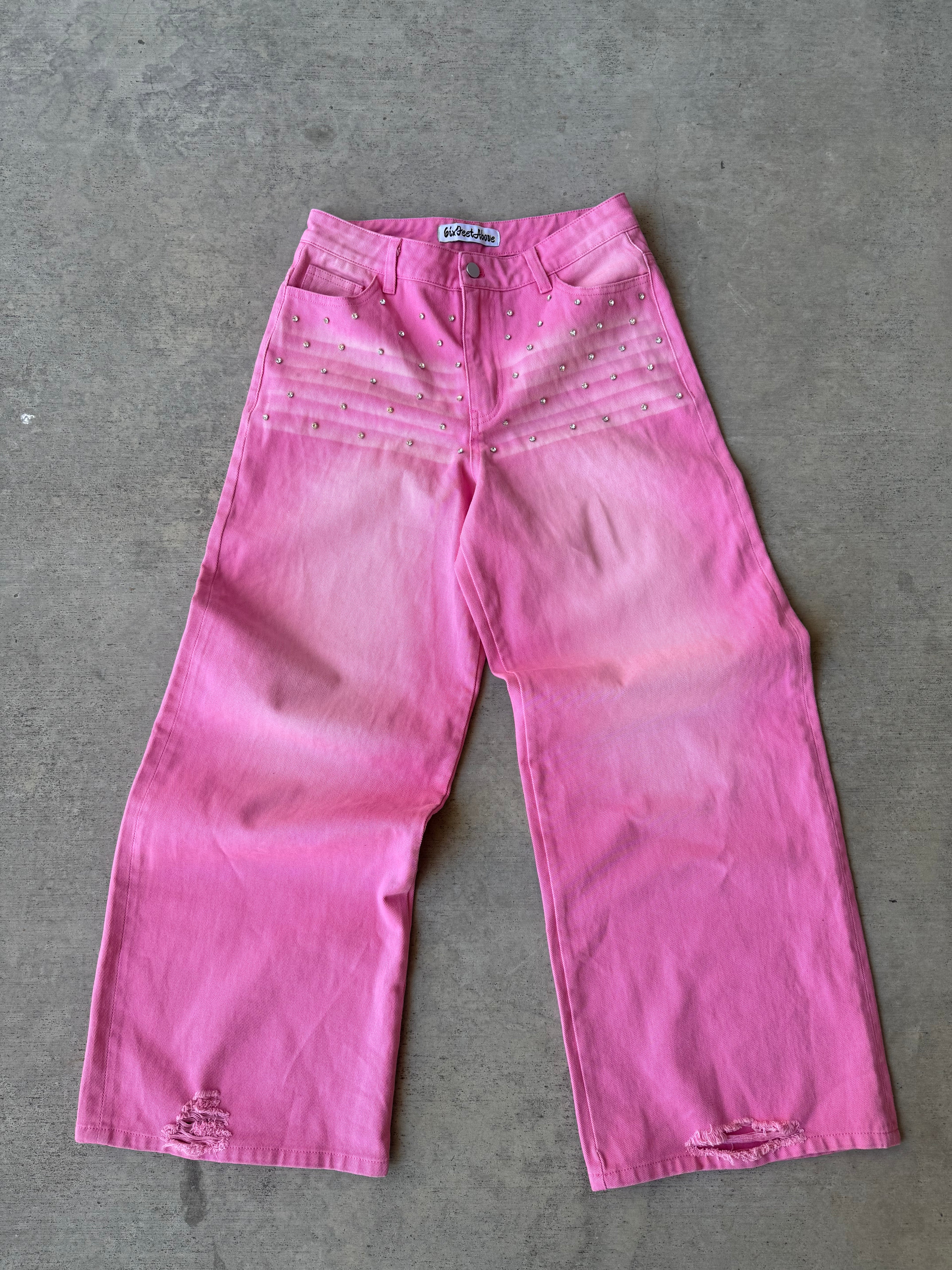 Pink Rose Rhinestone Denim