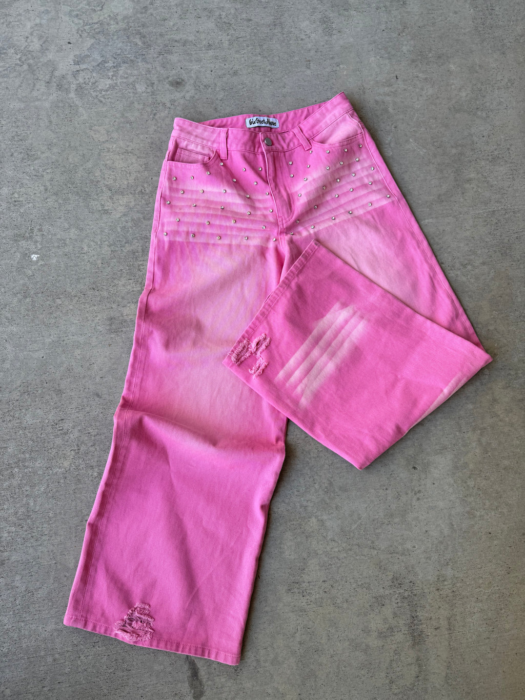 Pink Rose Rhinestone Denim