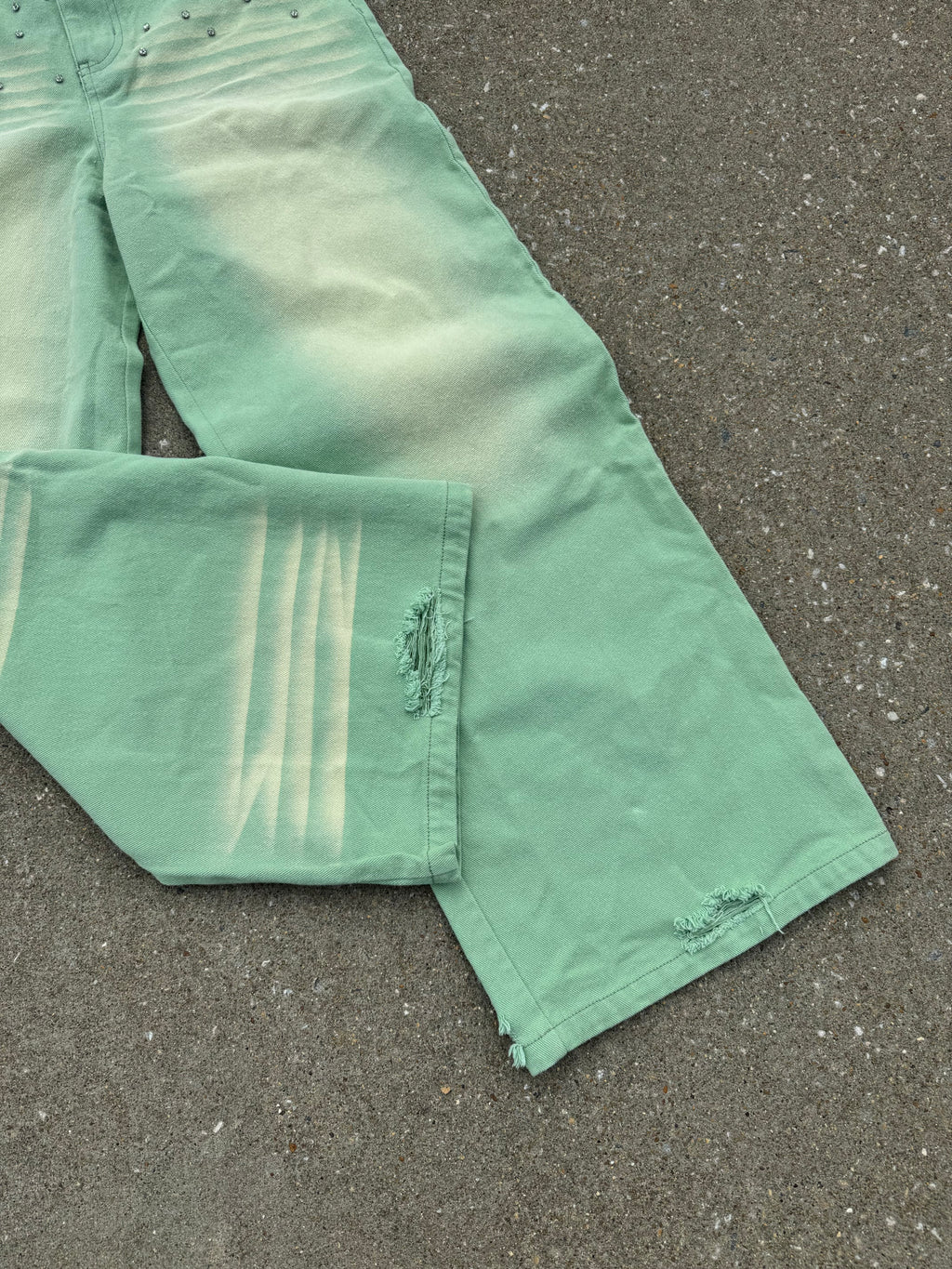 Mint Green Rhinestone Denim