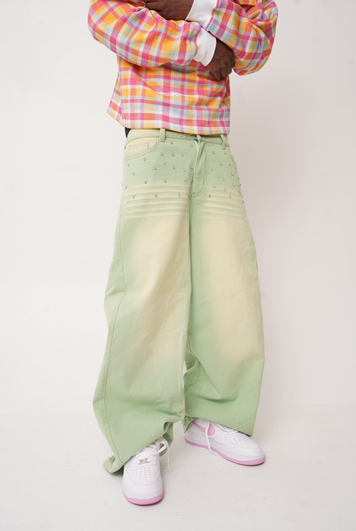 Mint Green Rhinestone Denim